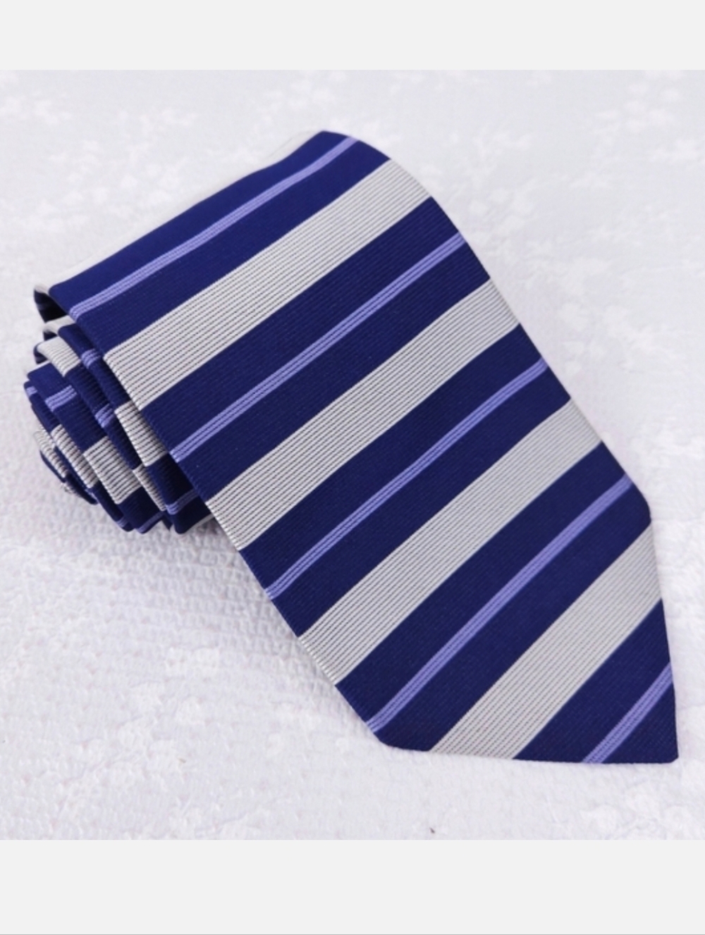Brooks Brothers Silk Tie Navy Blue Silver Horizontal Repp Stripes 57" x 3.75"